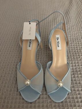 Be Mine Pastel Blue Pearl Slingback Heels